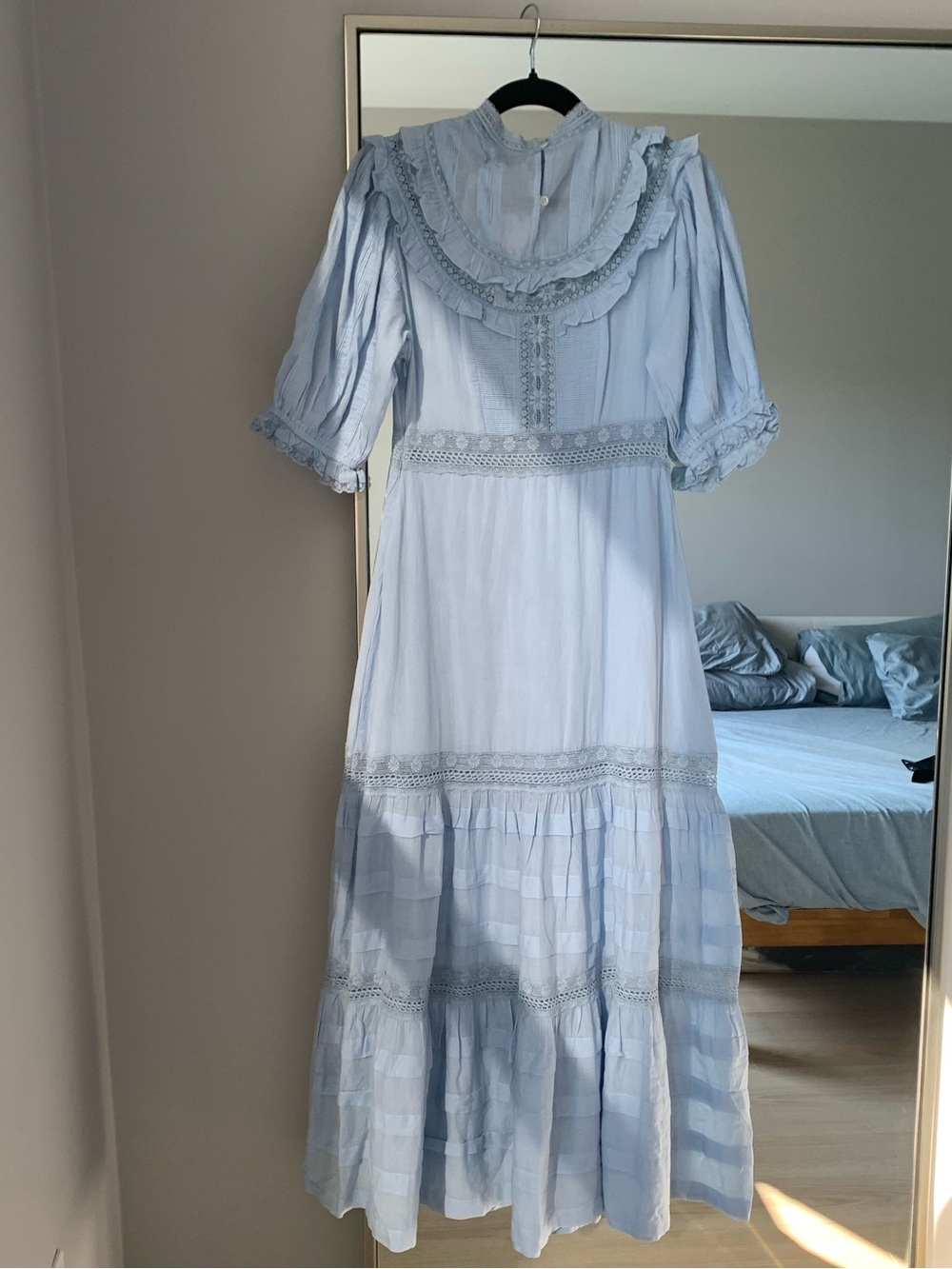 RIXO Rosa Crocheted Lace-Trim Light Blue 100% Cotton Maxi Dress NWT Size 2 - Picture 5 of 10